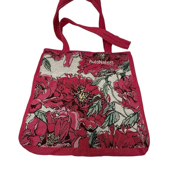 auto nation Handbags - Auto Nation Tote For Hope Pink Floral Tapestry Large Tote Bag 16"x16"